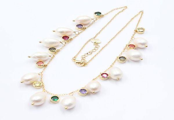 

guaiguai jewelry freshwater cultured white rice pearl multi color cubic zirconia cz pave chain necklace 18quot pearl pendant for6771381, Silver