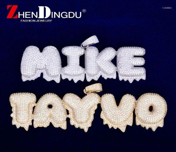 

chains custom name white drip bubble letters pendants necklaces men039s zircon hip hop jewelry 4mm gold silver tennis chai3926933