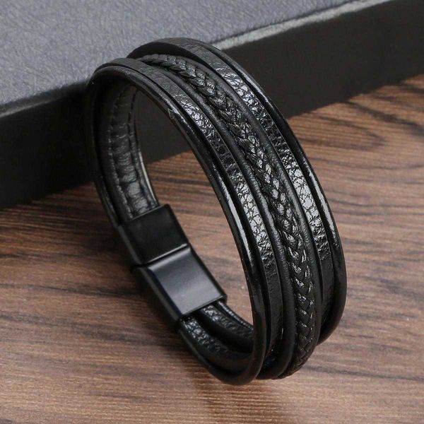 

leather hand woven multi layer mens bracelet creative chinese style, Golden;silver