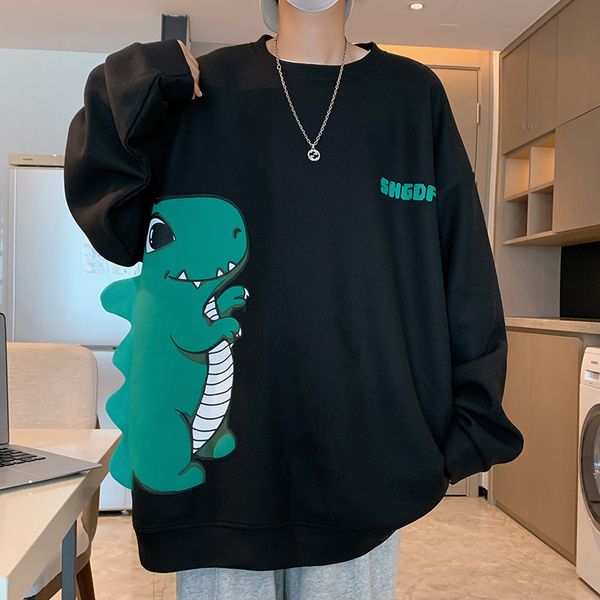 

2023 fashion new spring clothes tide men's must-have dinosaur print hoodie, Black