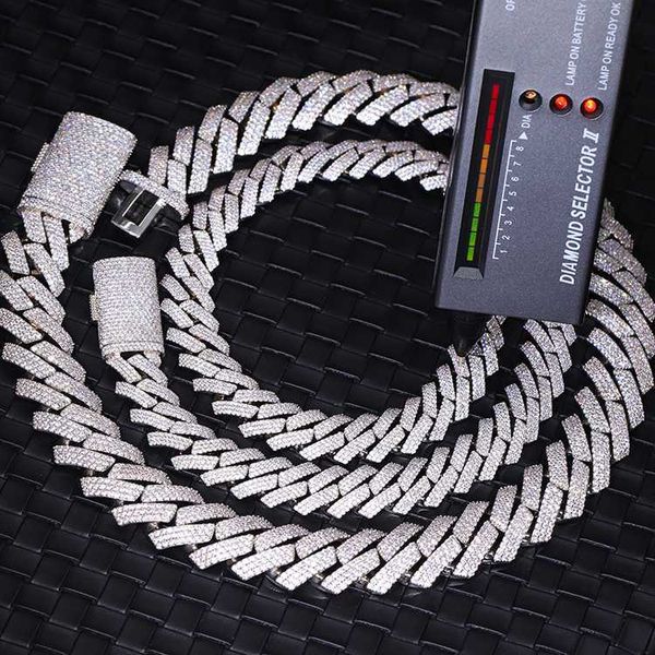 

rts 15mm 20mm 3 rows heavy cuban chain bling iced out 925 silver moissanite diamond cuban chain for men