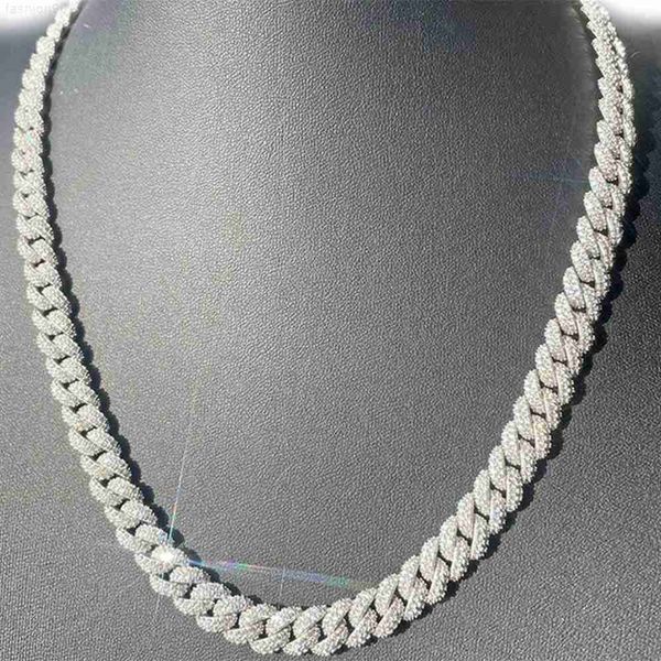 

custom hip hop jewelry pave setting 9mm iced out silver miami moissanite cuban link chain