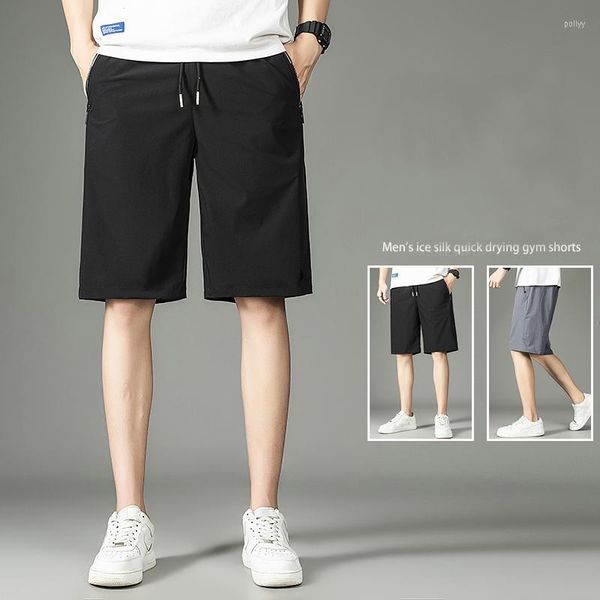 

men's shorts summer casual ice silk beach sports mens soft thin loose quick-dry drawstring streetwear solid joggers m-4xl, White;black