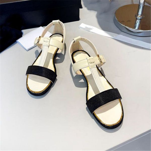 

luxury design sandals 2023 fashion channel women summer high heels leather cross lace up student casual slippers 013-04, Black