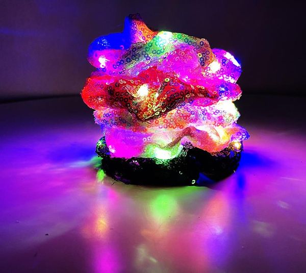 

neon light up hair scrunchies sequins led hair tie elastic ponytail holder 3 light modes women girls halloween christmas party favors, Black;red