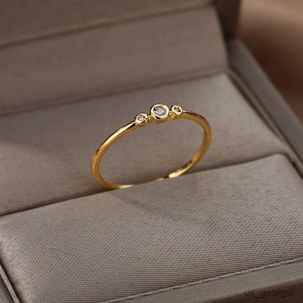 

band rings zircon engagement wedding rings for women gold color stainless steel ring female 2023 finger jewelry birthday gift, Silver