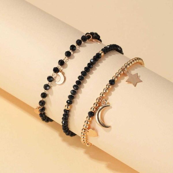 

fashion three piece set bracelet strand handmade black beaded star moon wholesale