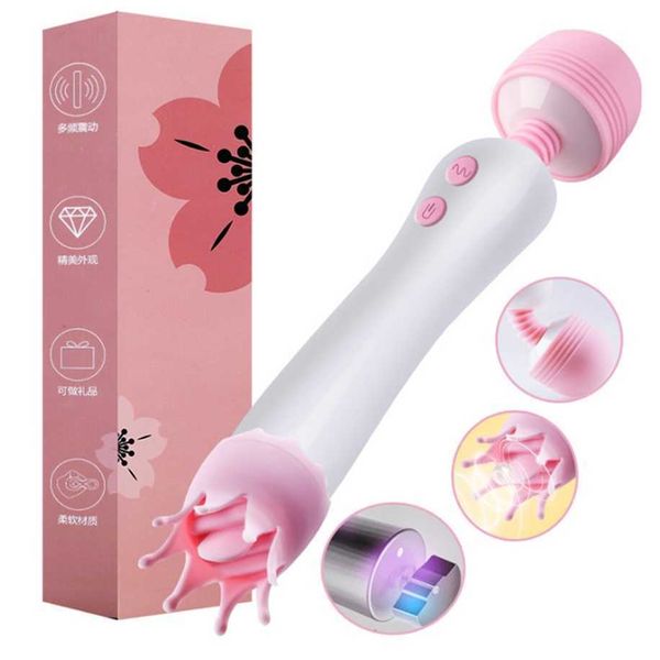 

55% off factory online massager powerful vibrators double head magic wand body tongue oral clitoris clicking stimulator toys for women