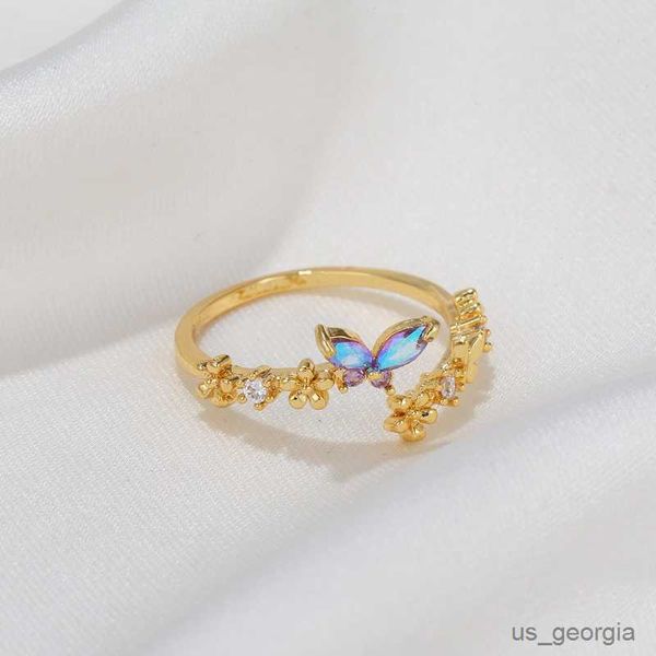 

band rings exquisite opal butterfly rings for women shiny zircon flower bowknot opening finger ring girls wedding party aesthetics jewelry, Silver