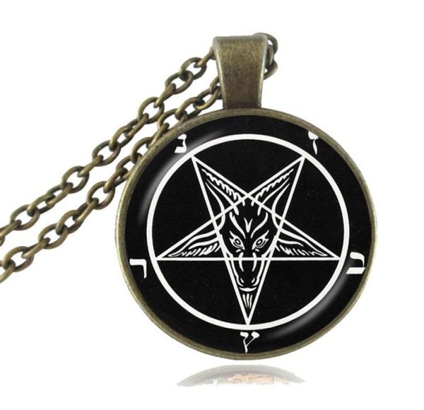 

satanic baphomet inverted pentagram pendant gothic necklace goat head pendant satanism necklace evil occult pentacle jewelry pagan7368137, Silver