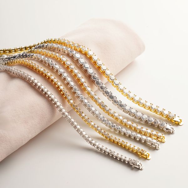 

european and american popular hip hop tennis chain single row 925 silver moissanite bracelet 3mm4mm5mm tennis chain, Black