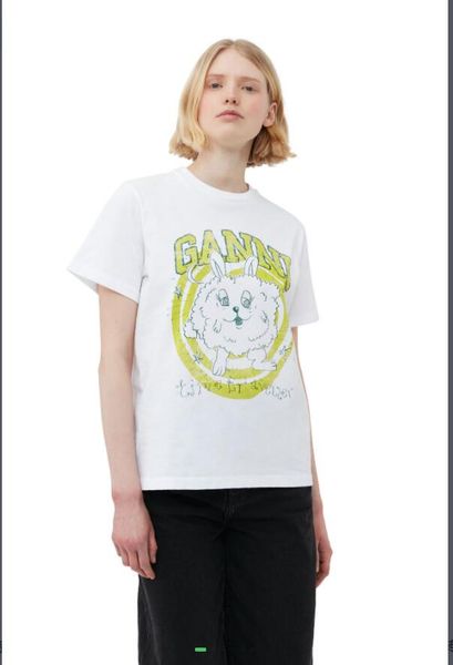 

ganni women designer t shirt beach tees versatile fruits peach cartoon print round neck casual loose pullover short sleeve t-shirt clothing, White