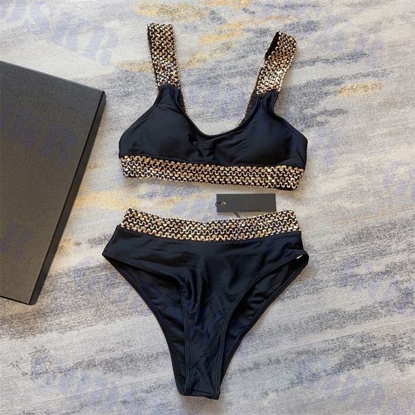 

luxury womens bikini gold sequin swimwear ladies high waisted swimsuit two piece set, White;black