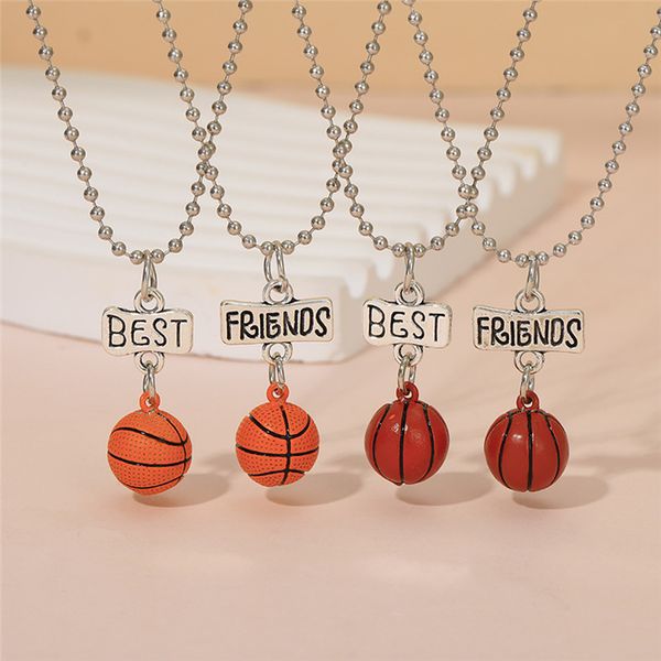 

2pcs/set fashion friend letters basketball pendant mens necklace designer south american alloy chokers silver plated man necklaces ingenious