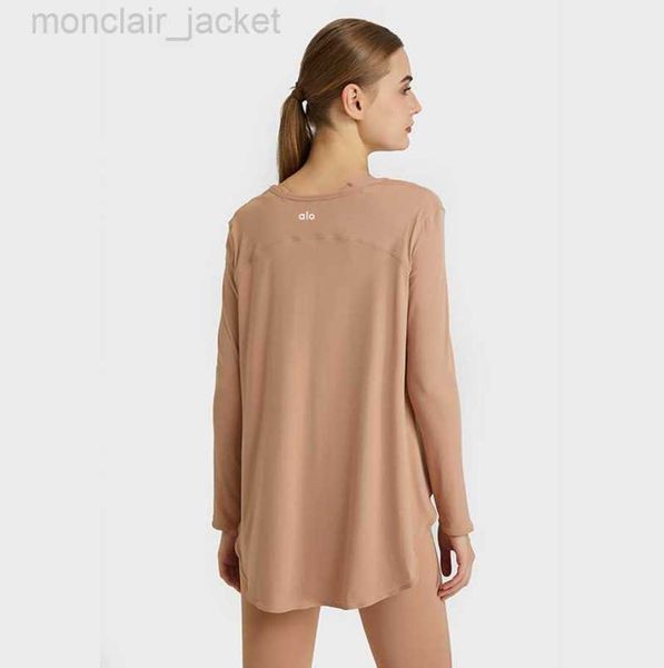 

desginer alo yoga autumn/winter long sleeved sports t-shirt loose and slim covering gym running 23ssa, White