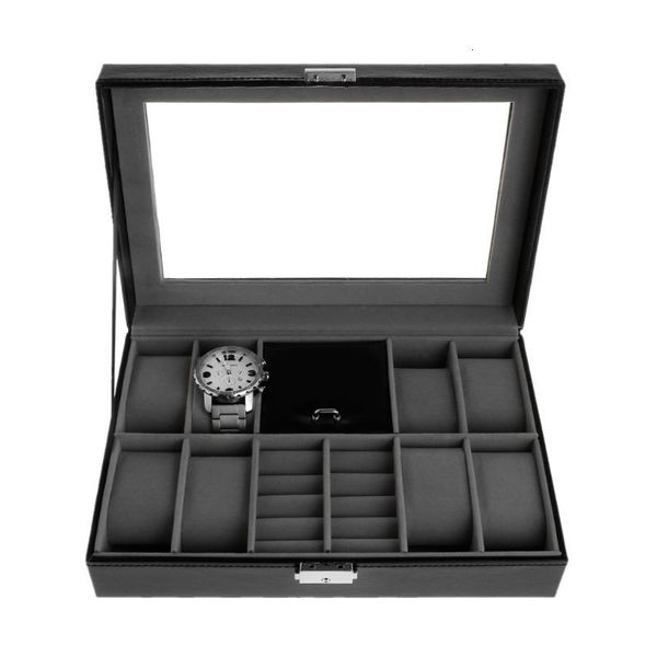 

watch boxes cases jewelry display container 82 slots grids for ring ear stud earrings es storage organizer faux leather high luxury 230509, Black;blue