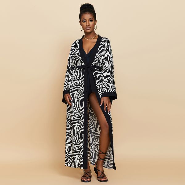 

women's swimwear beach coverup rayon zebra stripes vacation bikini sun protection cardigan 230510, White;black