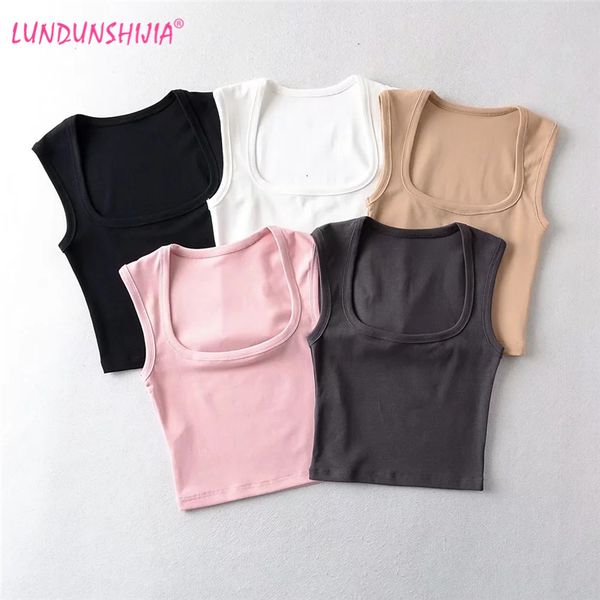 

women's tanks camis lundunshijia fashion square neck sleeveless summer crop women casual basic t shirt off shoulder cami tank 230510, White