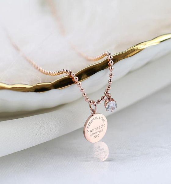 

yun ruo rose gold fashion zircon letters carved pendant necklace titanium steel jewelry woman birthday gift never fade whole6633482, Silver