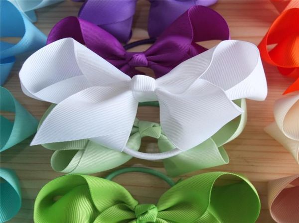 

4 inch hair bow with color elastic bands ponytail hair holder bows hair accessories elastic loop bobble school dancing bows30pcs4708482, Slivery;white