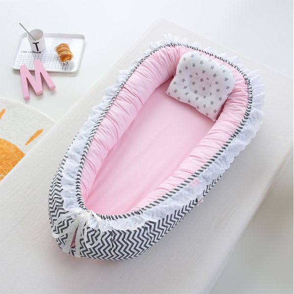 

bassinets cradles breathable foldable born cotton lounger soft and portable crib with pillow travel baby nest bed 85x50cm 230510