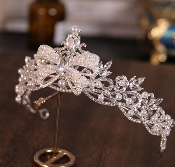 

crystals beading bridal headpieces crown tiara wedding hair accessories women handmade headband ornaments female prom headdress hairband hea, Silver