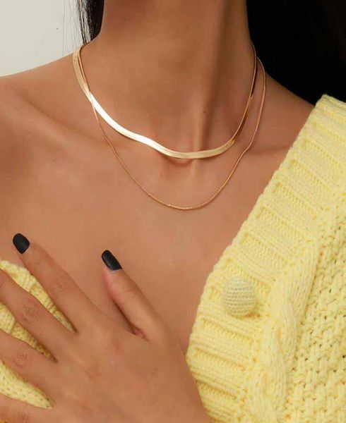 

simple necklace on the neck fashion layered goldsilver color choker necklaces for women fashion jewelry 20219026718, Golden;silver