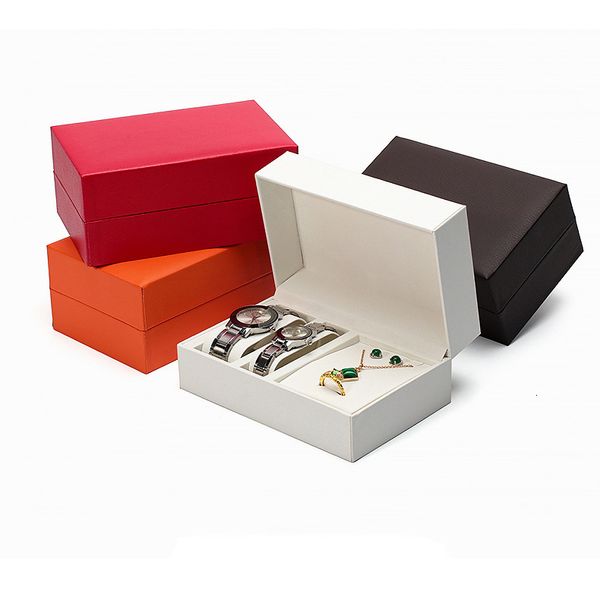 

jewelry boxes multifunction necklace ring holder earring organizer case portable white black red blue pu 2 slots watch gift box 230509, Black;white