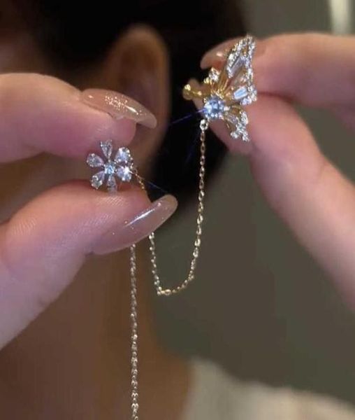 

fancy luxury jewelry no piercing crystal flower ear clip glitter iced out cubic zirconia cz butterfly ear cuff earrings4232104, Silver