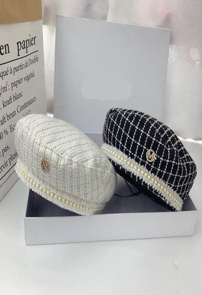 

202009shi autumn france style classic plaid pearl ribbon lady beret hat women leisure painter hat9249748, Blue;gray