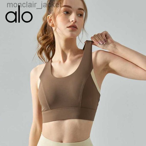 

desginer alo yoga sports bra one piece traceless back button tank breathable racerback bra dress 23ssa, White