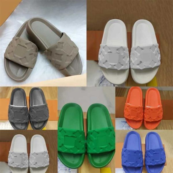 

size 36-45 mens womens monograms slippers designer rubber slide waterfront embossed mule fashion women pool pillow comfortable slides summer, Black