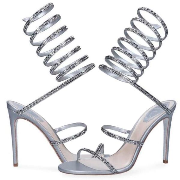 

rene caovilla cleo stiletto heels sandals luxurys designers crystal-embellished wraparound sandal heel women shoes dress shoe summer ladies, Black