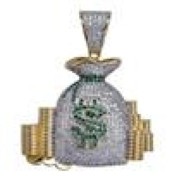 

hip hop new style money bag pendant necklace iced out micro pave cz stone gold silver plated charm chain for men women9387257