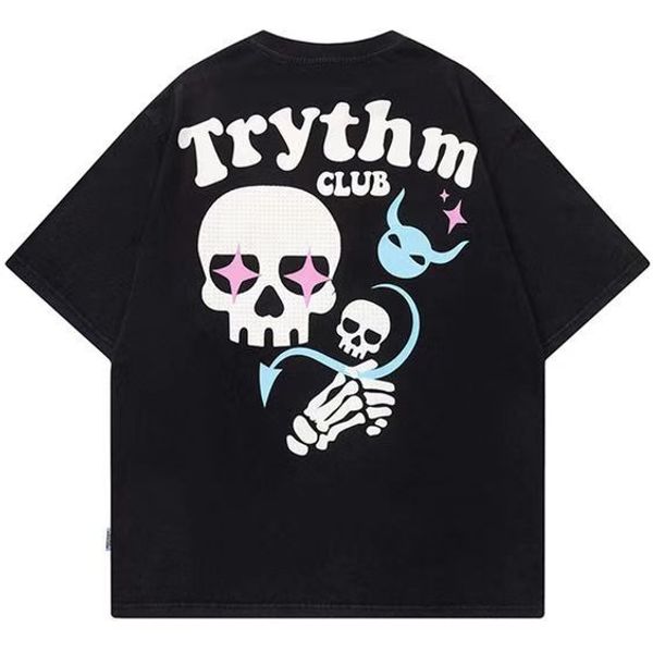 

women's tshirt 2023 fashion summer gothic funny cartoon skull head letter printing short sleeve y2k men's and casual loose tshirt, White
