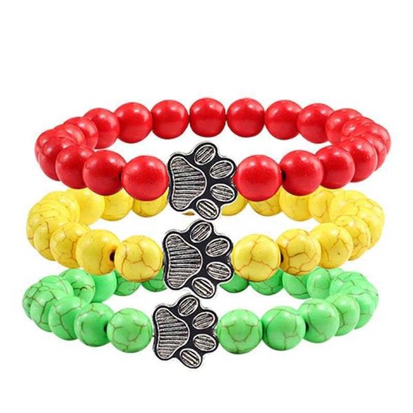 

green pine couple dogs paw strands bracelet blue yellow alloy the print of cats beaded hand ring wholesale, Black
