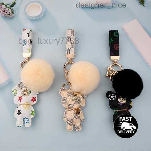 

cute keychains fashion teddy bear designer key chain ring gifts women pu leather car buckles bag charm accessories men animal keyring holder, Silver