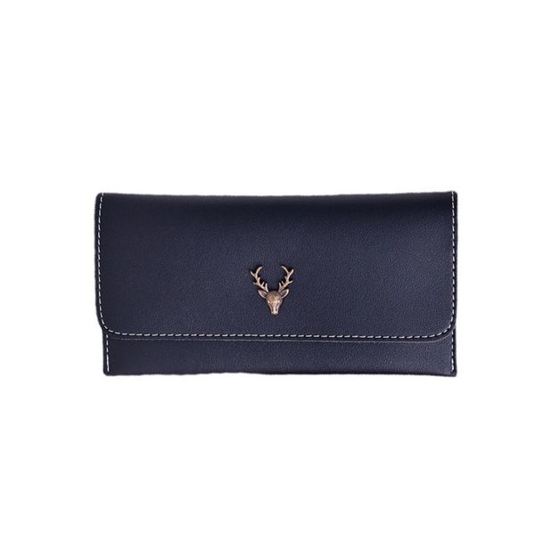 

fashion wallet women's long purse pu new cool moneybag frosted multi billfold metal deer handbag lady black, Red;black