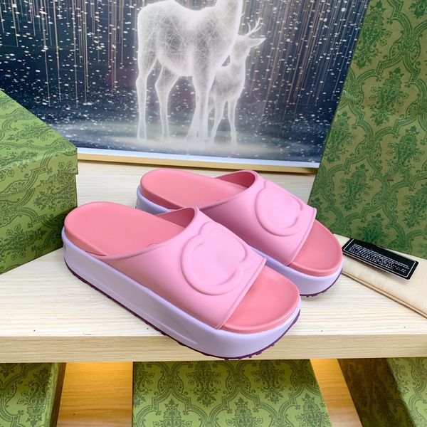 

2023ss platform slide slippers interlocking g slide women sandal men designer sandals rubber flip flops summer shoes fashion wide home slipp, Black