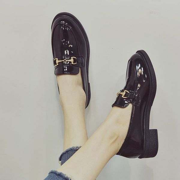 

dress shoes withered british style retro fashion elegant buckle patent leather solid hedging loafers women shoes women flat shoes women 2305, Black