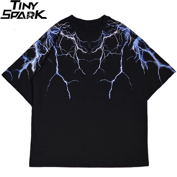

men's t shirts kaus jalanan gelap petir 2023 harajuku pria hip hop katun lengan pendek atasan hitam mode hiphop 230509, White;black