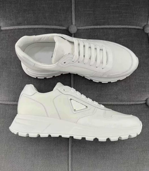 

channel brand 23ss prax 01 men trainers shoes re-nylon fabrics technical brushed leather skateboard walking low sneakers discount sports eu3, White
