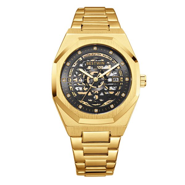 

wristwatches men's watch men's alloy skeleton dial luminous mechanical calendar waterproof quartz men's watch, Slivery;brown