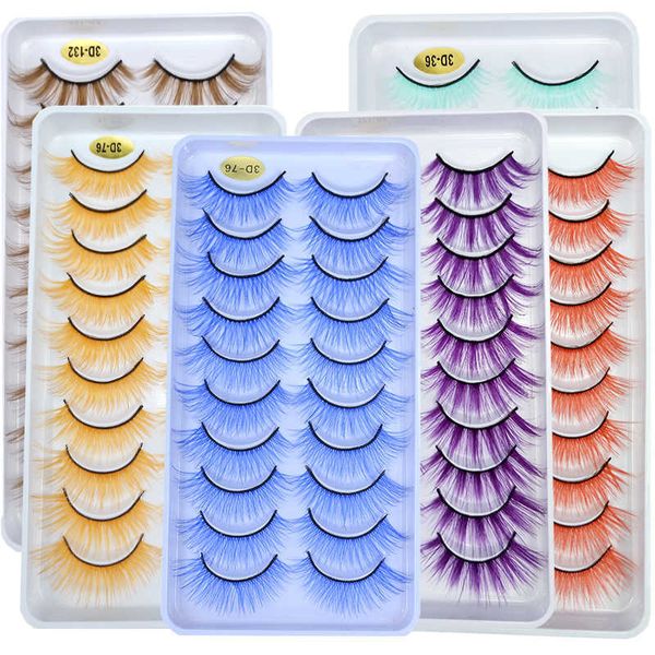

false eyelashes 10paris/lot rainbow colorful mink false eyelashes white bulk red purple blue colors fake lashes for dolls cosplay makeup cil