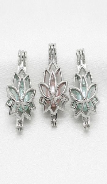 

10pcs hollow lotus flower pearl cage lockets diffuser cage pendant necklace jewelry making supplies for perfume essential oil3652859, Silver