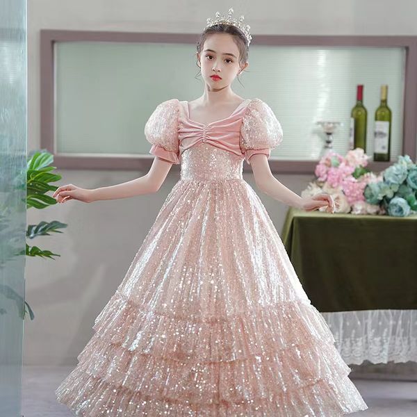 

pink flower girls dresses for weddings scoop ruffles velvet tulle pearls backless princess first communion dresses girls backless children b, White;blue