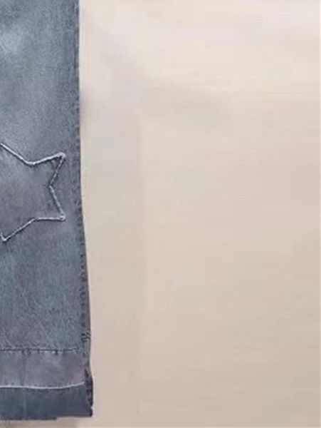 

jeans women's star patch raw edge denim pants 2022 new ladies high waist distressed wide leg jeans trouesers, Blue