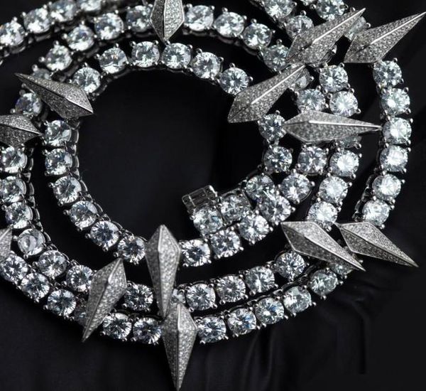 

pendant necklaces iced out bling 5a tennis chain spike charm necklace hip hop rock punk cool men jewelry endant8983216, Silver