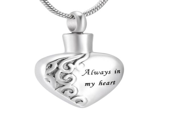 

lkj10021 classic ash pendant necklace menswomen memorial jewelry carving always in my heart dog cat paw cremation urn keepsake ne1385997, Silver