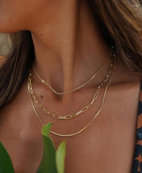 

pendant necklaces uworld vintage 18k gold plated paperclip box chain layered necklace stainless steel link triple layer for girls2105832, Silver